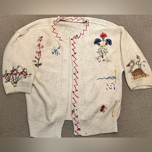 Vintage Susan Bristol Cream Teacher Cardigan Sweater Size M  Hand Embroidered - Picture 13 of 14